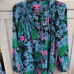 Lilly Pulitzer Floral Blouse - Blue, Green, Pink